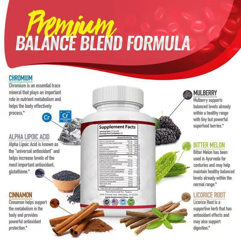 Blood Sugar Complex-A Blend of 20 Essential Vitamins & Minerals for Optimal Health Support