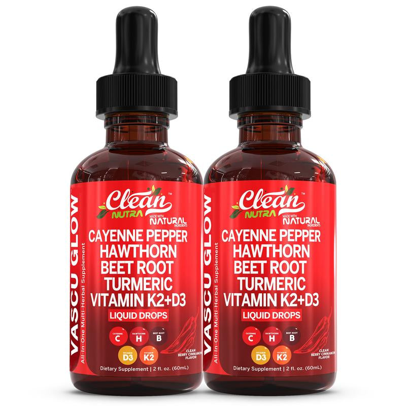 Cayenne Pepper Supplement Liquid Drops + Hawthorn Berry, Vitamin D3 K2 Organic Beet Root Powder, Ceylon Cinnamon, Turmeric Curcumin, Panax Ginseng