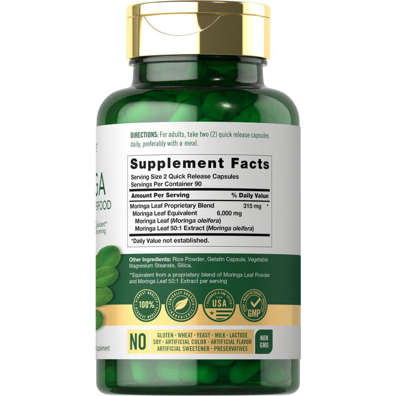 Carlyle Moringa Oleifera | 180 Capsules | Non-Gmo and Gluten Free Supplement | Complete Green Superfood | from Moringa Leaf Powder