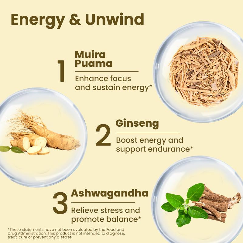 Potency Wood Energy Stamina Supplements - Ginseng Ashwagandha Gingko Tribulus, Adaptogen, Brain, Immune Health, Antioxidants, Anti-Imflammation
