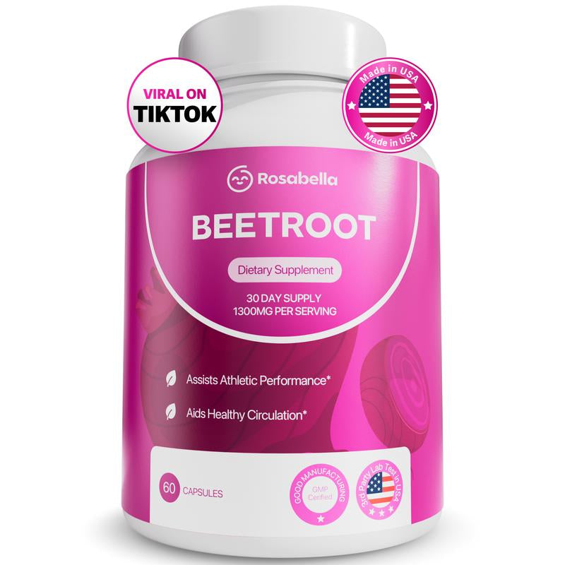 Rosabella Organic Beetroot Capsules (1300Mg) for Blood Flow & Heart Health