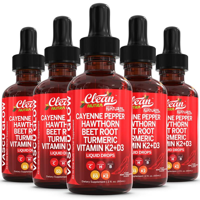 Cayenne Pepper Supplement Liquid Drops + Hawthorn Berry, Vitamin D3 K2 Organic Beet Root Powder, Ceylon Cinnamon, Turmeric Curcumin, Panax Ginseng