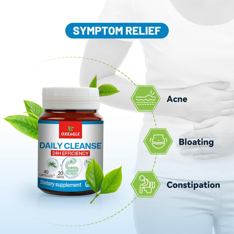 OXEAGLE Gut Daily Cleanse Supplements - Colon Cleanse for Women & Men with Natural Herbal Dependable, for Gut Health and Digestive Support, 40 Capsule.