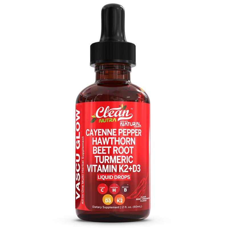 Cayenne Pepper Supplement Liquid Drops + Hawthorn Berry, Vitamin D3 K2 Organic Beet Root Powder, Ceylon Cinnamon, Turmeric Curcumin, Panax Ginseng