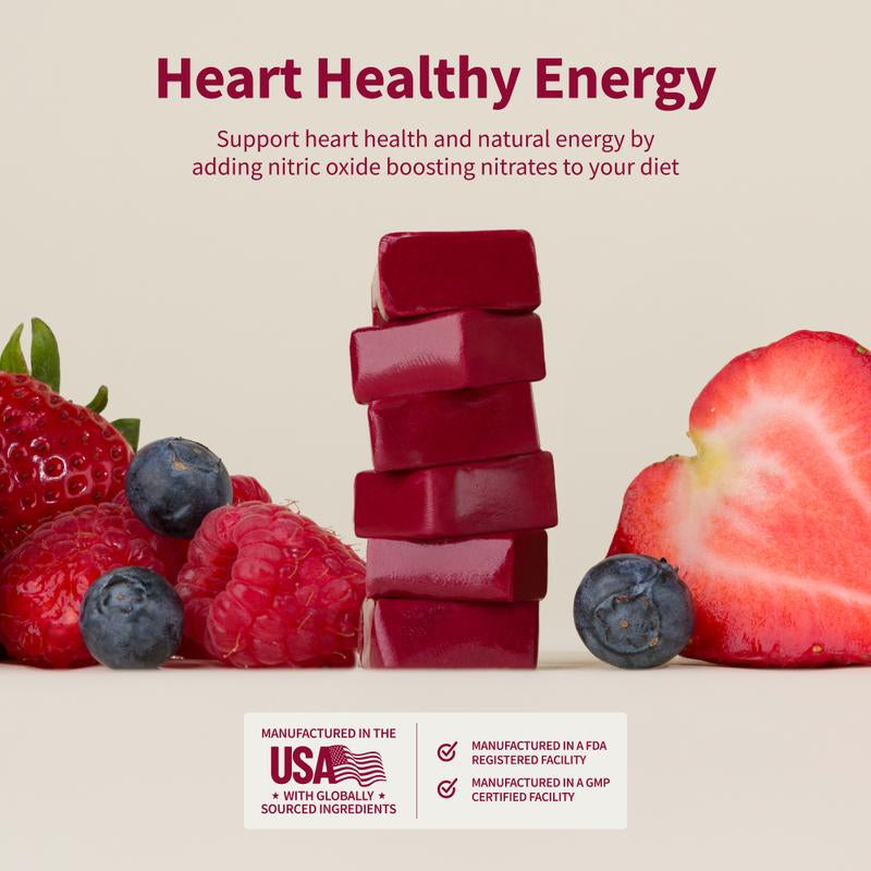 Snap Supplements - Heart Beets Chews - 30 Servings - Natural Supplement Soft Chews - Mixed Berry Flavor Dietary Edible - Nitric Oxide Cardiovascular Beetroot