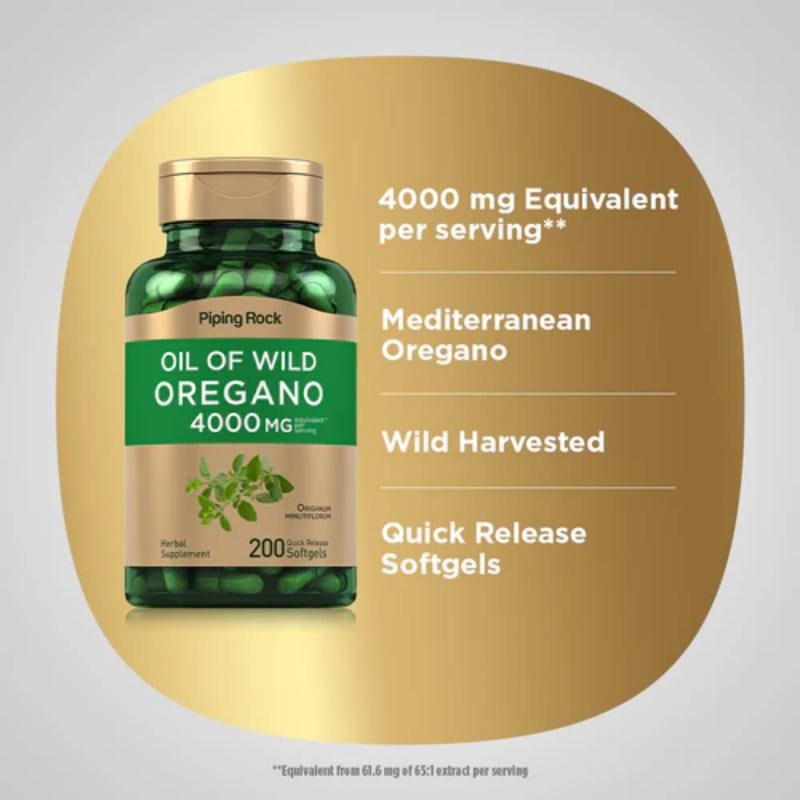 Oil of Oregano, 4000 Mg (Per Serving), 200 Quick Release Softgels, 2 Bottles