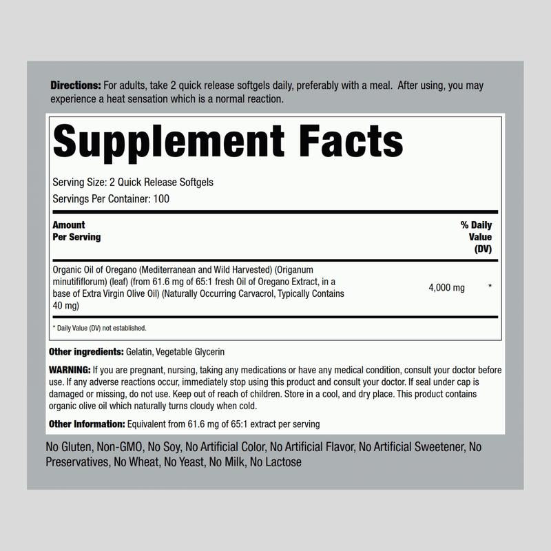 Oil of Oregano, 4000 Mg (Per Serving), 200 Quick Release Softgels, 2 Bottles