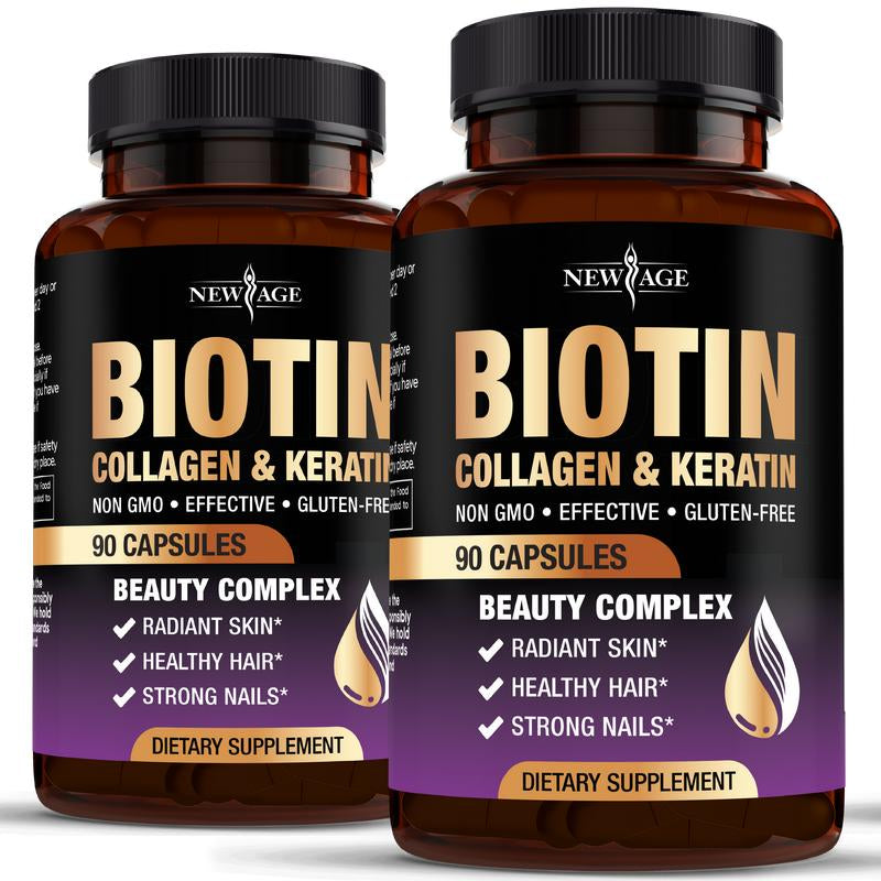 NEW AGE Biotin Collagen Keratin Hyaluronic Acid - 50,000Mcg Hair Growth Vitamins for Men and Women, Nails, Hair, Skin Vitamins and DHT Blocker with Vitamin E Folic Acid Pumpkin Seed MSM- Capsules
