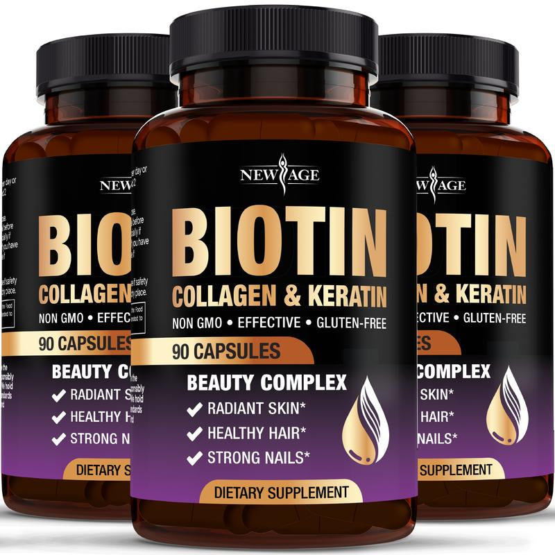 NEW AGE Biotin Collagen Keratin Hyaluronic Acid - 50,000Mcg Hair Growth Vitamins for Men and Women, Nails, Hair, Skin Vitamins and DHT Blocker with Vitamin E Folic Acid Pumpkin Seed MSM- Capsules
