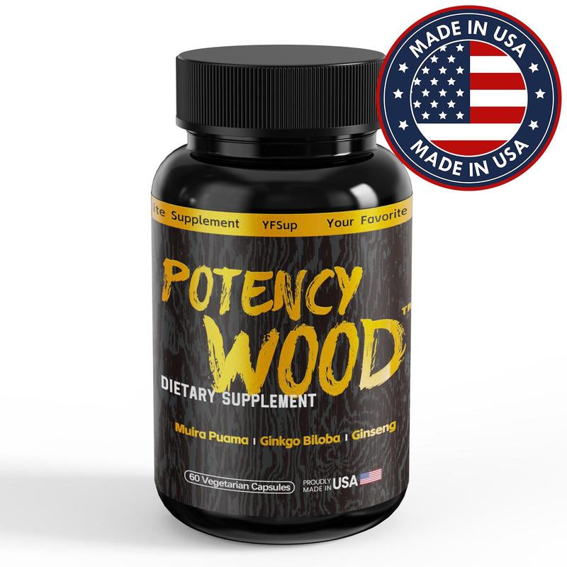 Potency Wood Energy Stamina Supplements - Ginseng Ashwagandha Gingko Tribulus, Adaptogen, Brain, Immune Health, Antioxidants, Anti-Imflammation