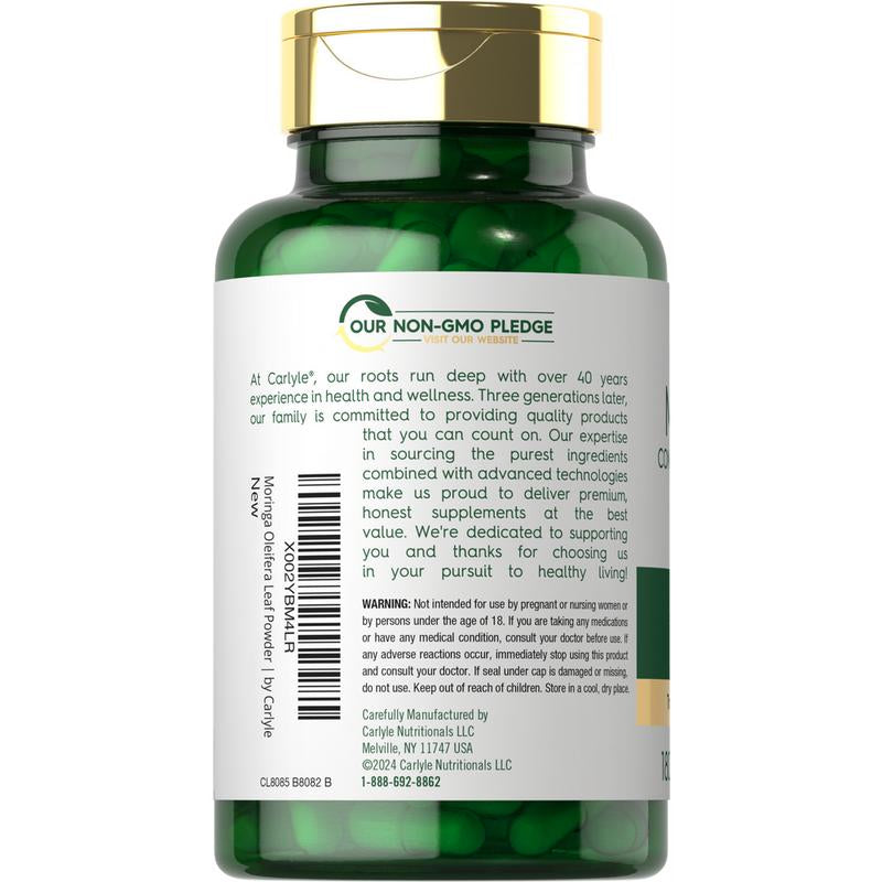 Carlyle Moringa Oleifera | 180 Capsules | Non-Gmo and Gluten Free Supplement | Complete Green Superfood | from Moringa Leaf Powder