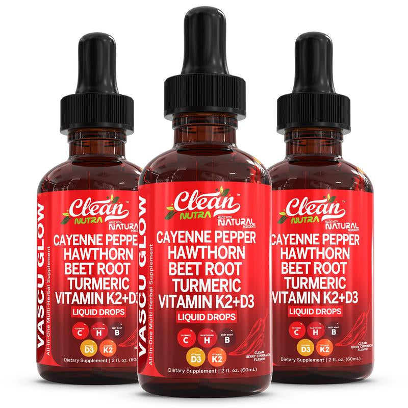 Cayenne Pepper Supplement Liquid Drops + Hawthorn Berry, Vitamin D3 K2 Organic Beet Root Powder, Ceylon Cinnamon, Turmeric Curcumin, Panax Ginseng