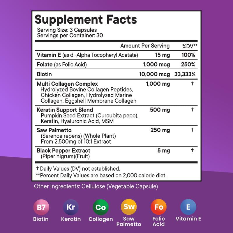 NEW AGE Biotin Collagen Keratin Hyaluronic Acid - 50,000Mcg Hair Growth Vitamins for Men and Women, Nails, Hair, Skin Vitamins and DHT Blocker with Vitamin E Folic Acid Pumpkin Seed MSM- Capsules