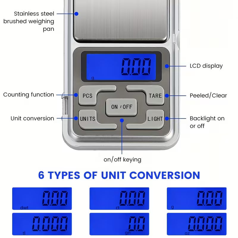 Pocket Scale Digital Gram Jewelry Ounce/Measuring Jewelry Scale/Mobile Phone Scale with Backlit LCD